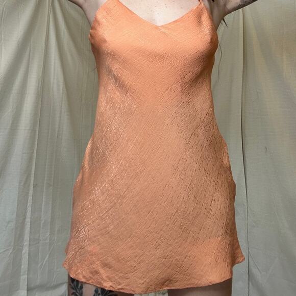 August Silk Intimates Peach Patterned Slip Dress Size Small - Picture 8 of 8